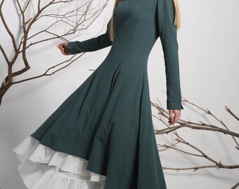 Green Dress,Linen Dress,Casual Dress,womens dresses,Maxi dress,Long dress,Prom Dress,Fall dress,linen clothing,ethnic dress,Custom made 1134