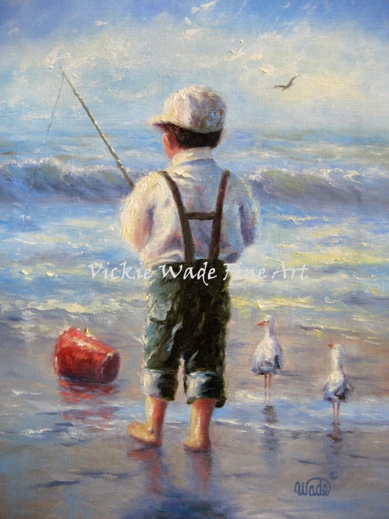 Little Beach Boy Original Oil Painting 11X14 wall art little