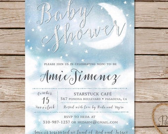 Twinkle Twinkle Little Star baby shower invitations / moon and stars baby shower invitation / printable invitation / printed invites