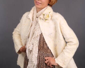 Wool felted coat jacket - Natural fleece -- Ready to Ship now