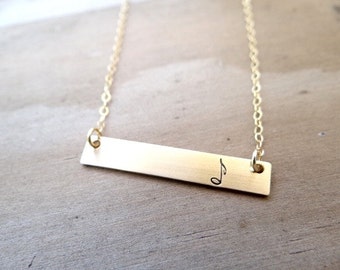 Musical Note Gold Bar Necklace. Hand Stamped Jewelry. Minimalist, Engraved Necklace. Layering Bar Necklace, Music Note, Musician Jewelry