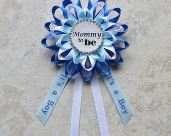 Boy Baby Shower Pin, Baby Boy Shower Corsage, Mommy to Be Corsage, Blue Baby Shower Decor, Mommy to Be Ribbon, Daddy to Be Pin, Aunt to Be