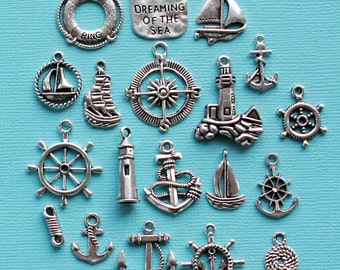 Deluxe Nautical Charm Collection Antique Silver Tone 19 Charms - COL250