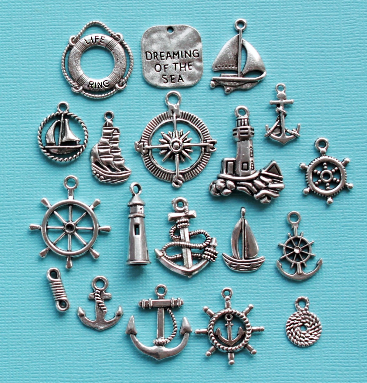 Deluxe Nautical Charm Collection Antique Silver Tone 19 Charms