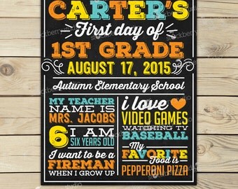 Preschool Chalkboard Sign - Boy 1st Day of 1st Grade - First Day of 1st Grade Sign - Back to School Printable - Blue 1st Day of School Sign