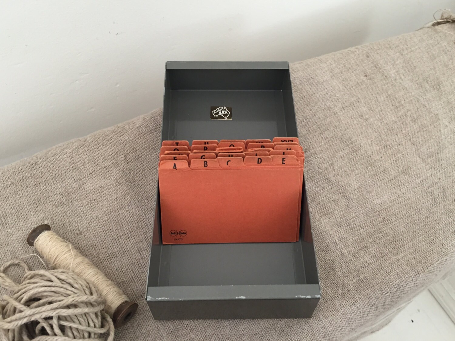 Fabulous VINTAGE INDUSTRIAL metal filing box with original dividers