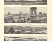 1909 Bridges, Elb Bridge, Chain Bridge, Rudolf-Modrzejewski Bridge Vintage Print