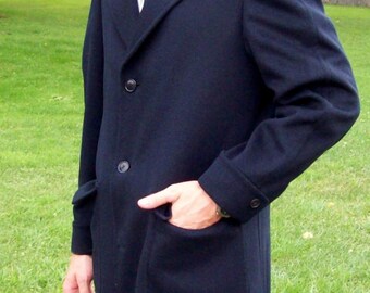 Vintage 1960s Men's Navy Blue Wool Coat by McGregor Soderstrom 40 R Only 14 USD