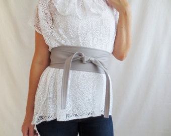 Light grey vegan leather obi belt, Obi belt, faux leather belt, sash belt, greyobi belt, womens clothing, boho belt, grey belt