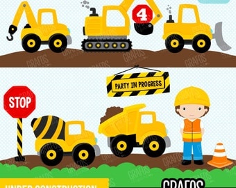 UNDER CONSTRUCTION - Digital Clipart Set, Construction Clipart, Construction Trucks Clipart, Construction Signs.