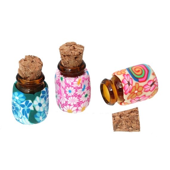 10 Glass Bottles with Corks WHOLESALE Assorted 19x13mm