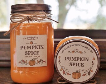 Pumpkin Spice Pure Soy Candle //Large Pint 16 oz.// Half Pint 8 oz candle/Mason Jar Candle/Hand Poured//Fall Candle//Autumn Candle