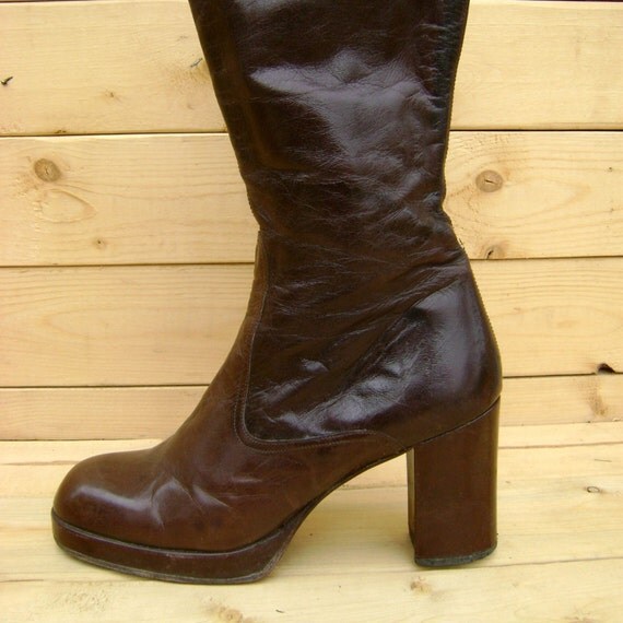 70s brown platform boots