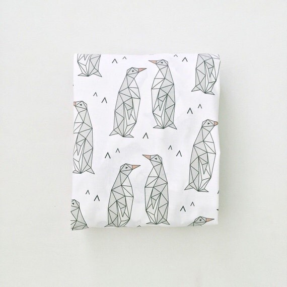 Crib Sheet Geometric Penguins. Fitted Crib Sheet. Baby by Iviebaby