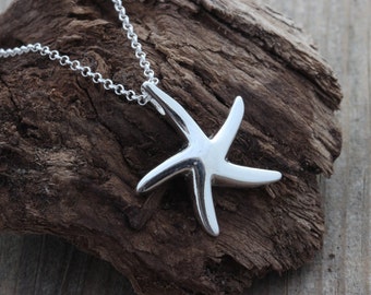 Sterling Silver Starfish pendant- Big Silver starfish Necklace- Choose your chain, Starfish Jewelry, Starfish pendant