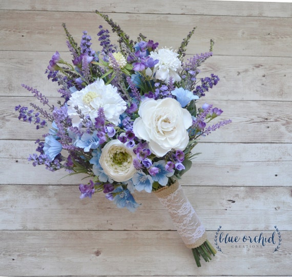 Rustic Wedding Bouquet Blue and Lavender Wildflower Bouquet