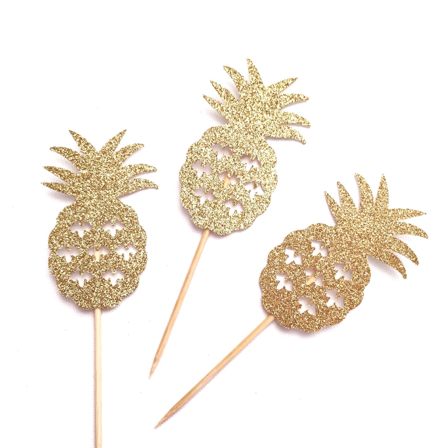 Pineapple Cupcake Toppers Gold Glitter Pineapple Toppers