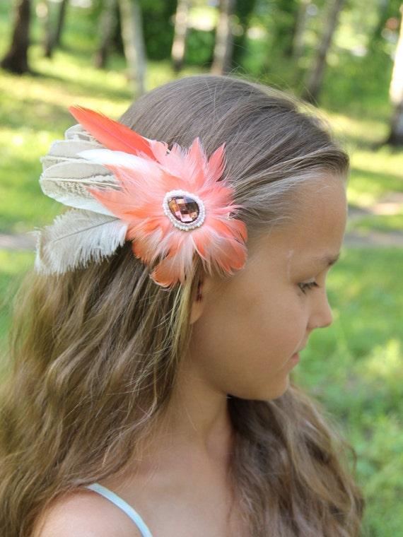 Hair clip Pinc Rose Feathers Hair clip &quot;Morning Cloud&quot; Bohemian Tribal Feathers Accessories, - il_570xN.810247515_hkyw