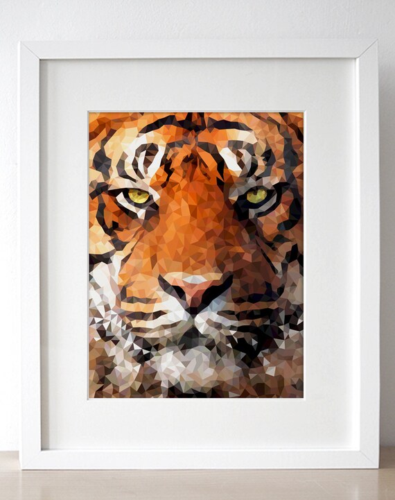 003.Geometric Tiger Face Digital Art Print Natural Color