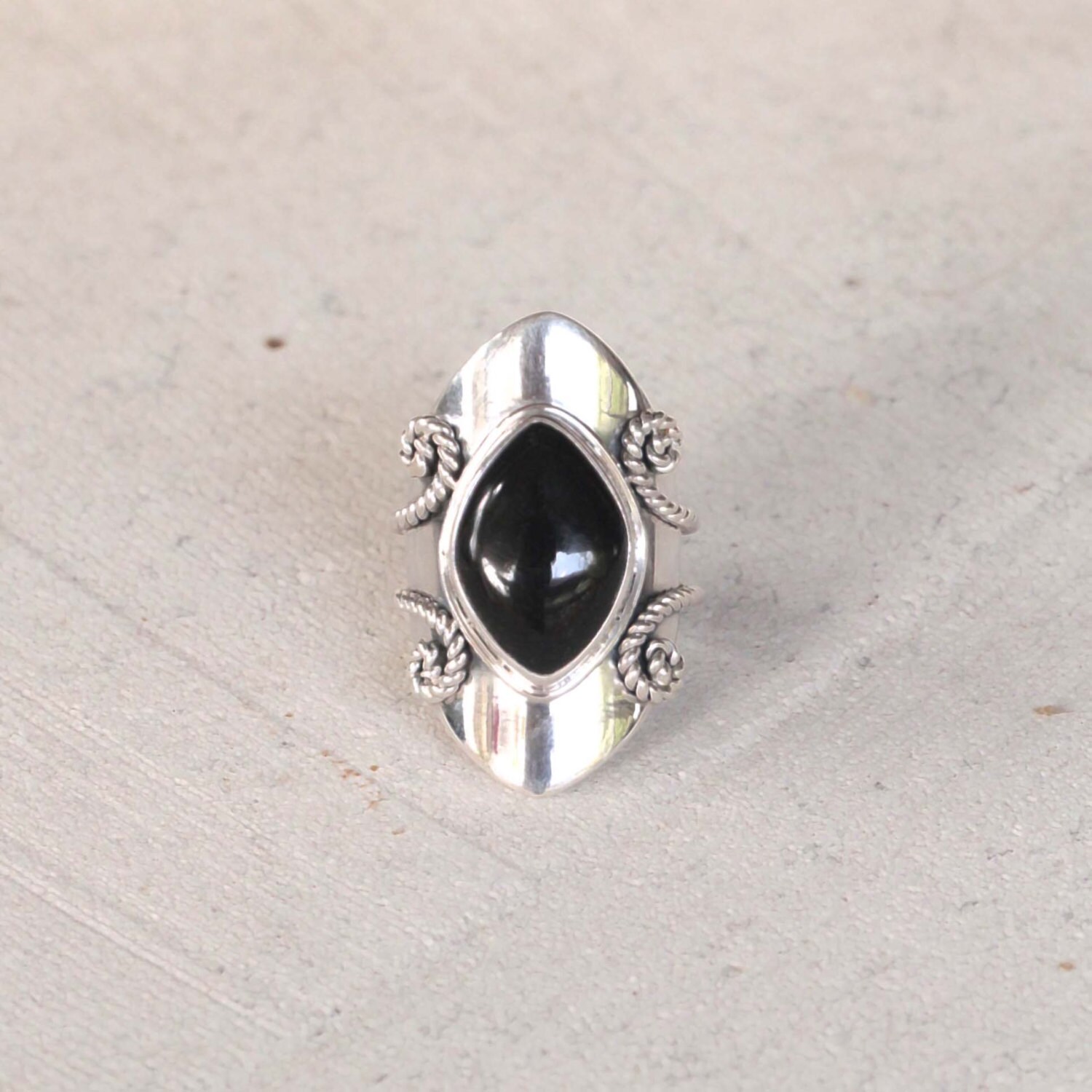 Marquise Shaped Gemstone Ring Black Onyx and Solid 925