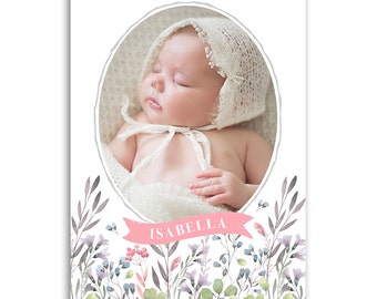 Baby Girl Birth Announcement Template - 5x7 Card - BABY ISABELLA - 1463