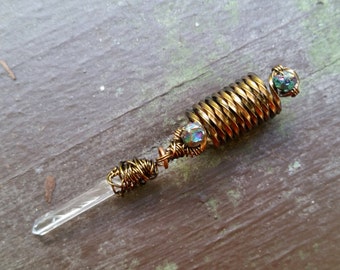Dread Bead, Titanium Quartz, Peacock Beads, Tarnished Brass Bead, Quartz Dread Bead, Boho Dread Bead, HeatherfishCreations, Dreadlock Bead