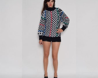 Vintage 80's Geometric Black And white Sweater