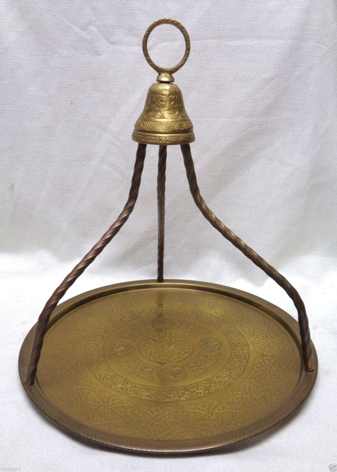 Middle Eastern Tea Serving Tray w. Arabic Calligraphy 14″ Tall 13″ Diam