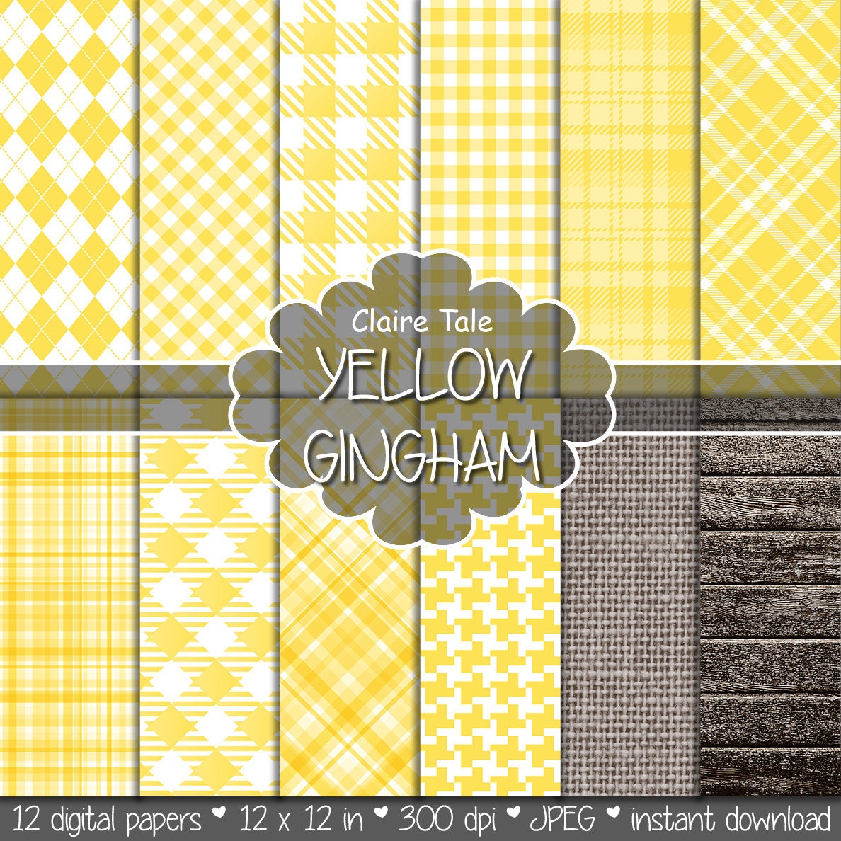 yellow-gingham-digital-paper-yellow-gingham-printable-yellow