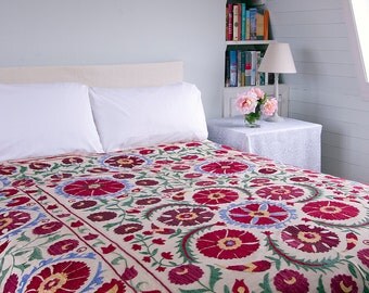 Suzani 13 - 193cm x 224cm - Vintage Textile - Hand embroidered