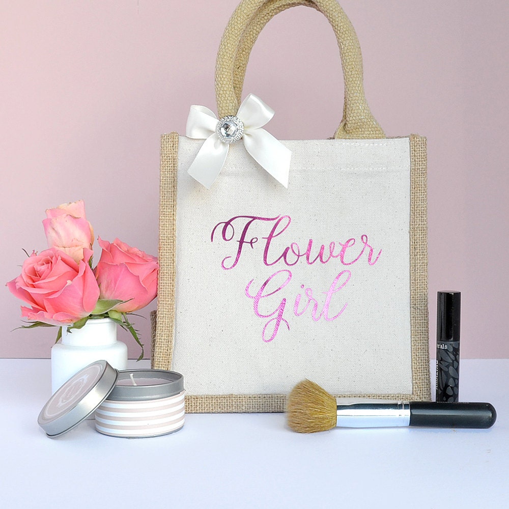 Rustic and Ivory Small Bridesmaid / Flower Girl Jute Gift Bag