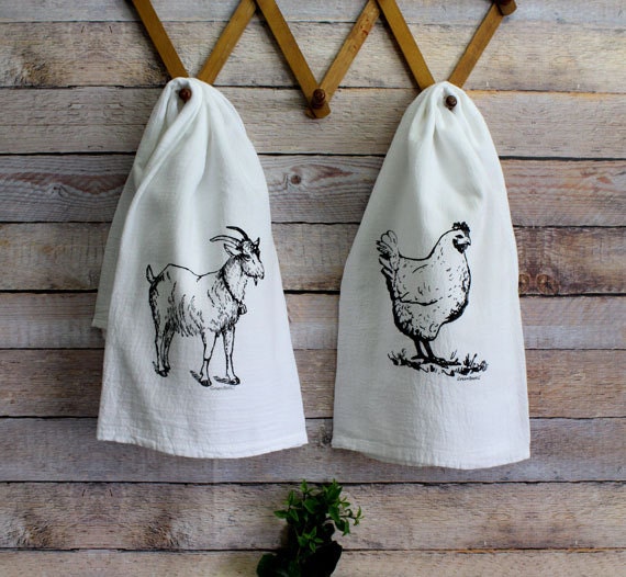 2 Pack Farm Fresh Kitchen Towels Goat Tea Towel Hen Dish Towel