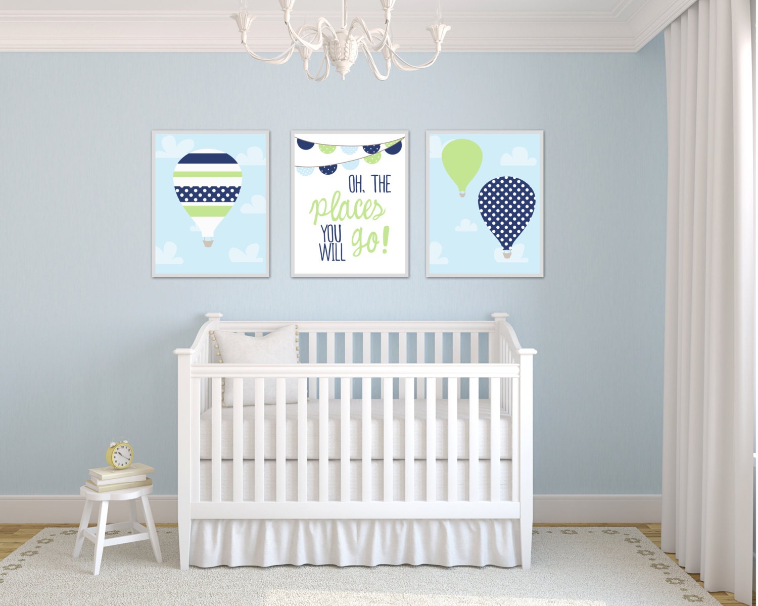 Baby Boy Nursery Wall Art Hot Air Balloon Wall Art Prints 