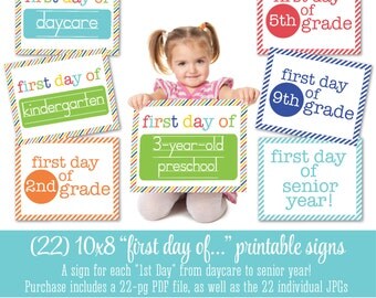 Printable First Day Of School Signs Pre-K through High School Gender Neutral Boy Girl 1st 2nd 3rd 4th 5th grade daycare - INSTANT DOWNLOAD