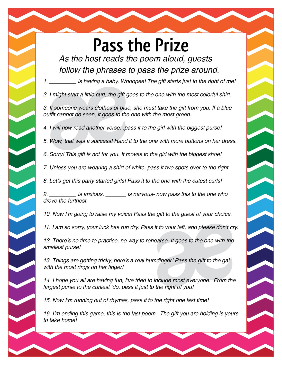 Printable Baby Shower Activity: Pass the Prize Instant