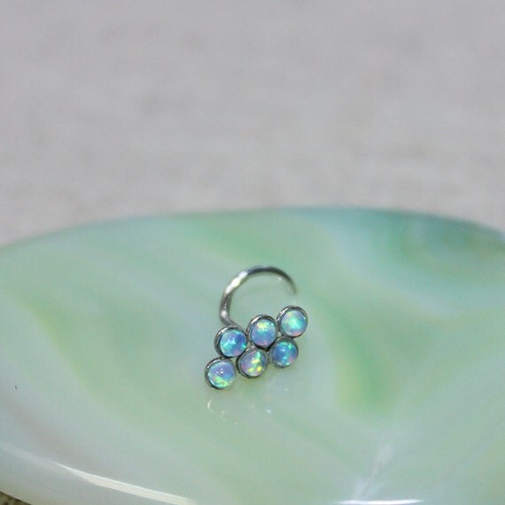 2mm Opal Nose Ring Stud - Silver Nose Piercing - Nose Stud - Helix Earring Stud - Tragus Jewelry - Cartilage Hoop - Conch Piercing 18g