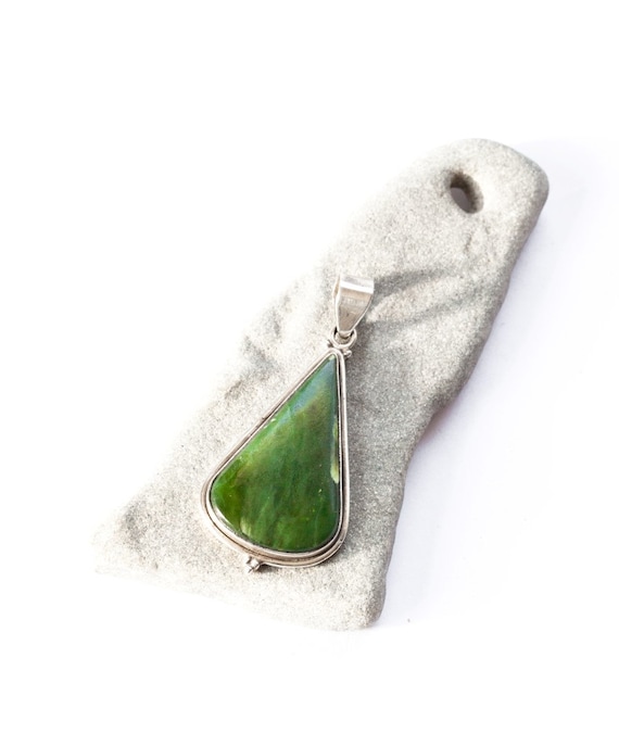 Jade pendant Natural Jade stone dark green teardrop by SPIRALICA