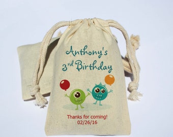 Monster Birthday Party Cotton Muslin Bag - Party Favor Bag
