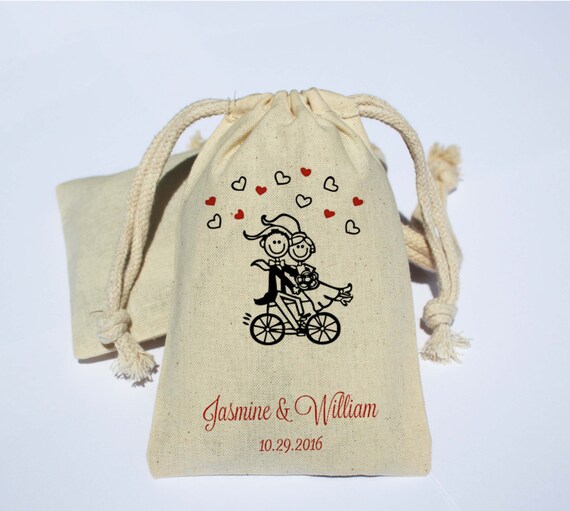 Wedding Cotton Muslin Bag - Wedding Party Favor Bag - Bicycle theme