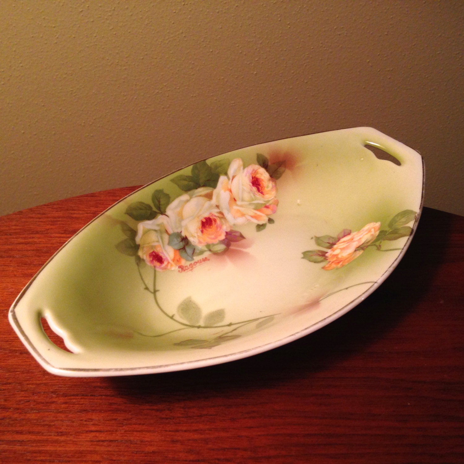Vintage PSAG Bavaria hand painted porcelain dish from the 1940s Haute