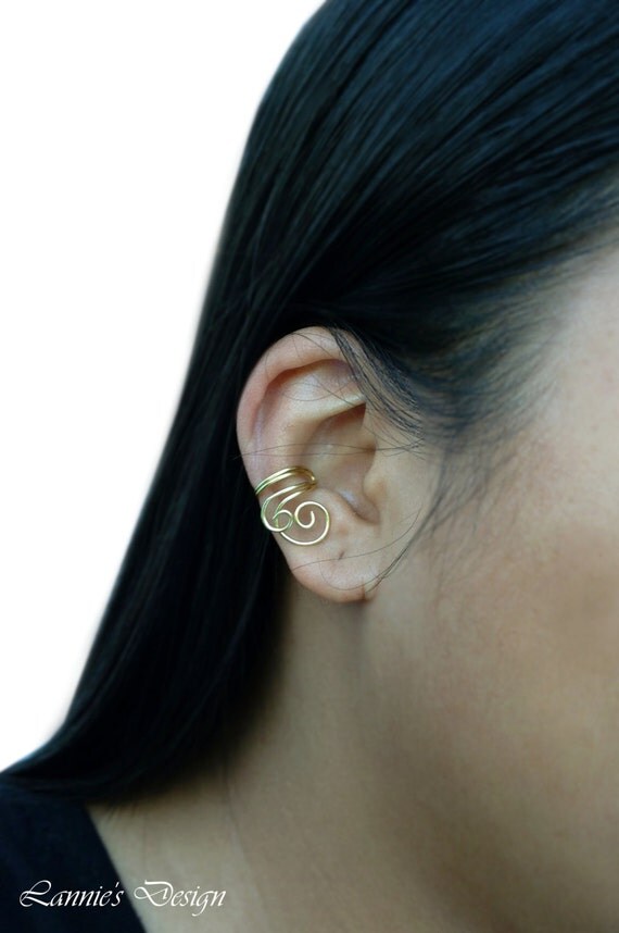 Brass Ear Cuff Gold Cartilage Earrings Wire by LanniesDesign