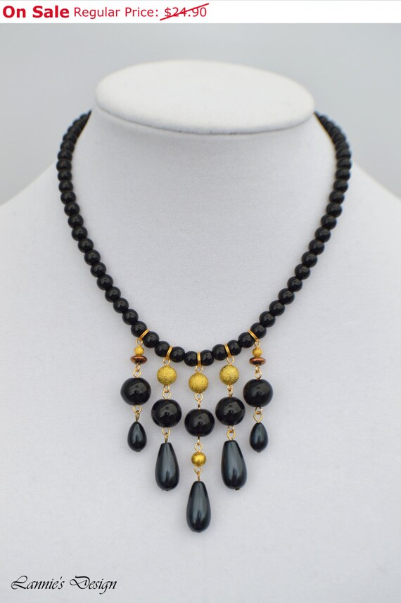 On Sale Black Necklace and Earrings Sets, Black Jewelry Set, Fringe