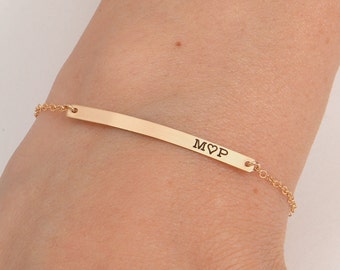 Gold Initial Bar Bracelet , Bar Bracelet, Handwritten Bar Bracelet, Name Engraved Bracelet, Gold, Silver, Bridesmaid Jewelry, Christmas Gift