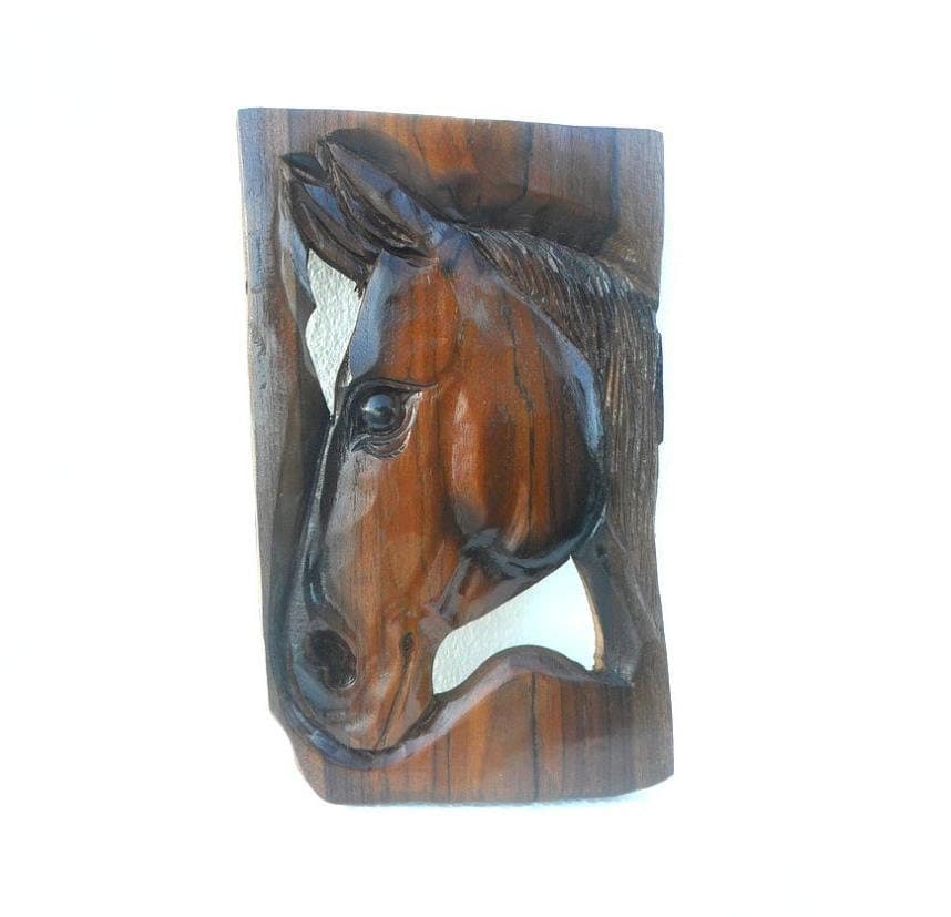 Teak Wood Carving Horse Head Natural Teak Wood Wall Hanging