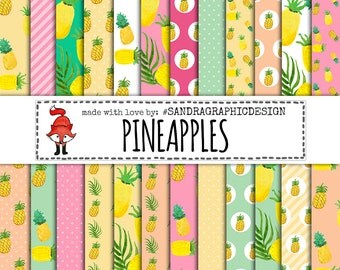 Pineapple digital paper "PINEAPPLES", pineapple patterns, pineapple backgrounds, summer digital paper (1145)
