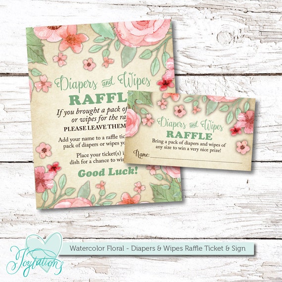 watercolor floral diapers and wipes raffle ticket by joytations