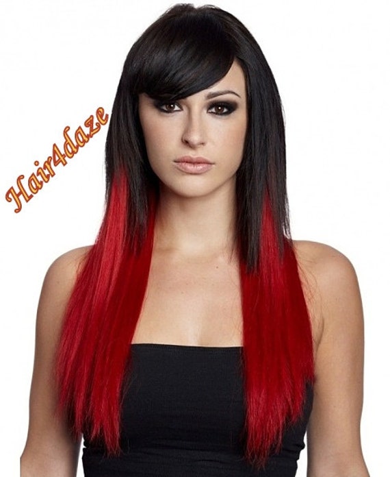 red and black ombre human hair extensions22 inch clip by Hair4daze
