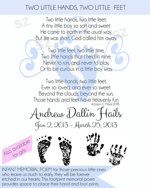 Two Little Hands, Two Little Feet Poem Digital Memorial Print 8x10