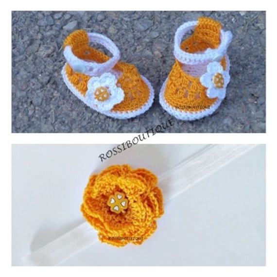 Baby yellow shoes and headband Crochet baby shoes Bbay headband Baby ...