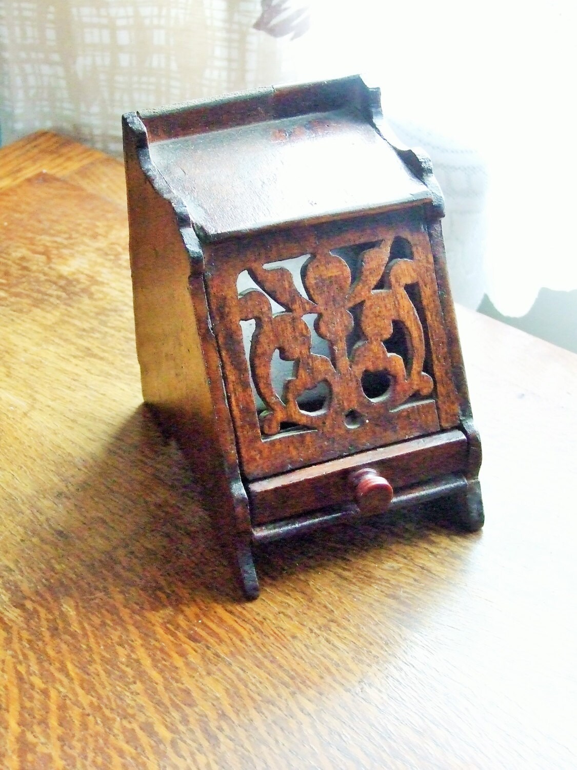 Wooden cigarette dispenser with drawer oak wood collectible